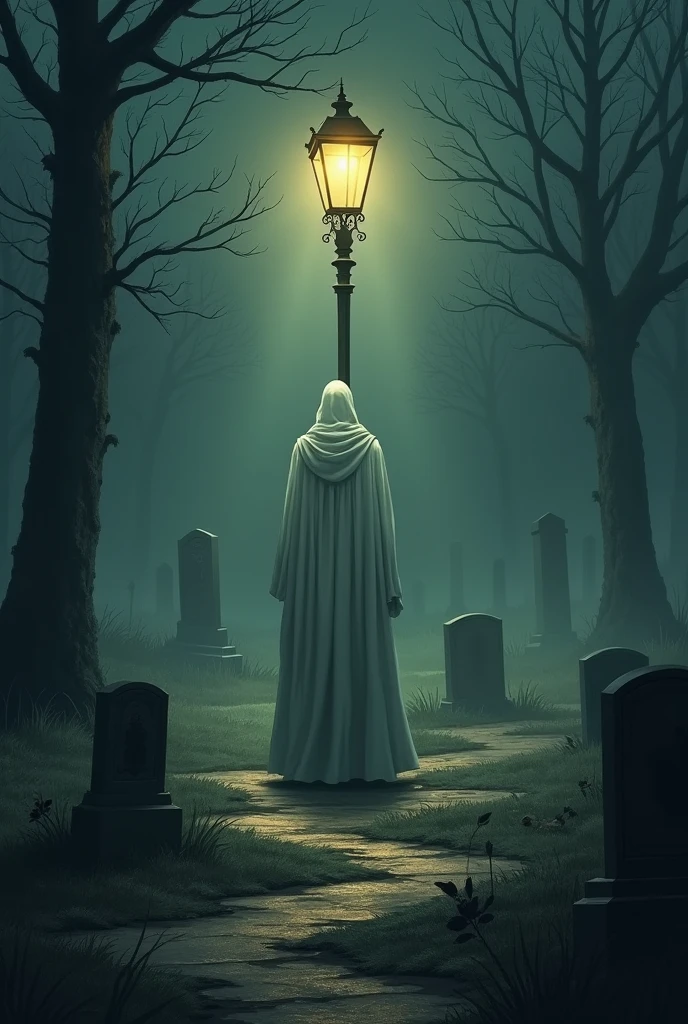 "One Night" "Three Crossings" "A Lamppost" "A Graveyard ""Under the lamppost stands a tall man in a white robe"