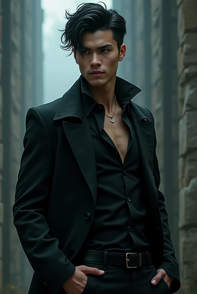 An character from Harry potter called Jace Tempest. Jace Tempest is not your typical Asian guy. He is tall, has a nice figure, lean and muscular. His face is like a combination of handsome and hot with a little bit of cuteness in the middle. He looks irresistibly charming in his all black outfits and stylish black hair. He is a Slytherin who always has a playful smile on his face and a typical bad boy vibe surrounding him. He also comes from a pure blood family with enormous wealth and influence.