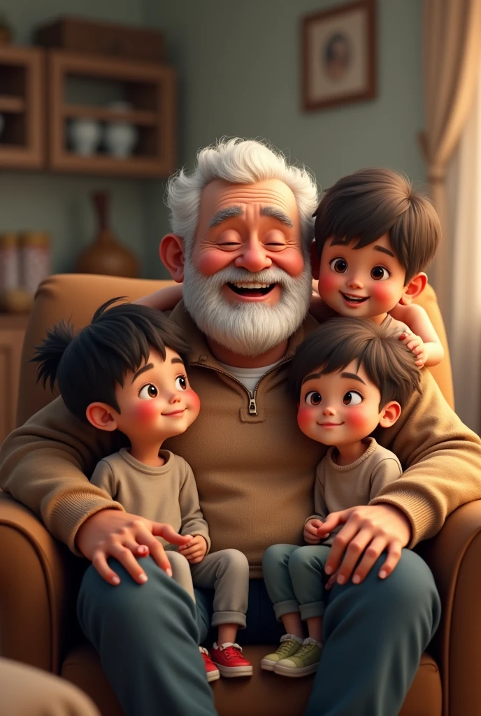 A grandpaa with 3 children 2 boy and 1 girl