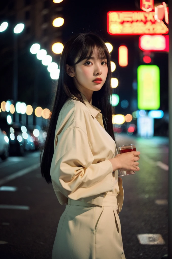 (Cinematic Aesthetic:1.4) Photo of a beautiful korean fashion model bokeh city night