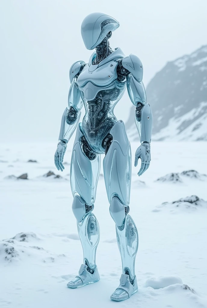 A robot character made of ice