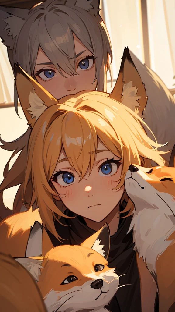 (masterpiece), Highest quality, Expressive eyes, Perfect Face, One boy, alone, (Light shades of hair, Fox's Tail, Blue-gray hair, Fox Boy, young男性, young, Fox Ears, light Blue-gray hair, Pale light blue gray hair, Light blue hair, Bluish-cyan hair), blue eyes, Shades of yellow, Yellow highlights, (Leather robes, Brown cape, Dark food), staff, spellcasting staff, young, poor, Tattered clothes, Damaged clothing, poor clothing, I'm not rich, Basic clothing, Short bangs, Big eyes, Dark brown robe, Brown pants, Rope tied, Fox's Tail, Scared, young顔, Eye bags, Black trousers, ARK Knights Design, Characters in Arcnights, Arknights Style, Dynamic pose, snow, Light clothing, boots, snowy area, Pale blue outfit, LeBron James, good looking, Keragh, Forest Information