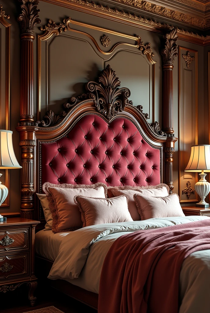 Baroque style wooden and upholstered headboards