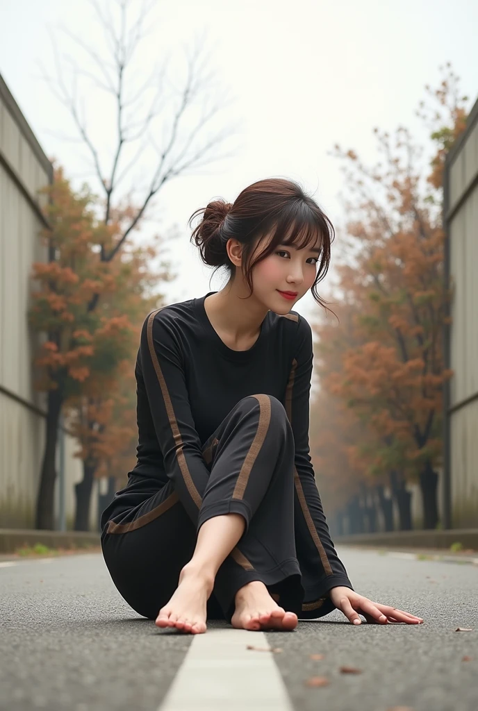 (Highest quality:1.4),(masterpiece:1.4),(Realistic:1.4),(Realistic:1.2),(超High resolution, RAW Photos:1.4),(High resolution, Very detailed:1.2),(8k:1.2),photograph,(Shot from behind:1.3)、Korean women、brown hair photos,One Woman,alone,(In underwear),Very large breasts,((Thigh to head shot:1.3))、(((topless、Large breasts are visible from the side)))、((Toothy smile))、((Very large breasts:1.4))、Realistic skin textures、Slightly freckled、Slender figure、Realistic skin textures、((background,Concrete wall:1.3)),(topless,The breast is visible from the side:1.6),(Long lace slip,White)、3 woman、The angle at which the nipple is not visible、((Updo long hairstyle))、((Black,Long lace slip:1.4))、Correct toes、Detailed facial features、Long slip covers the buttocks and soles of the feet、Long slip covers your butt、Focus on the buttocks