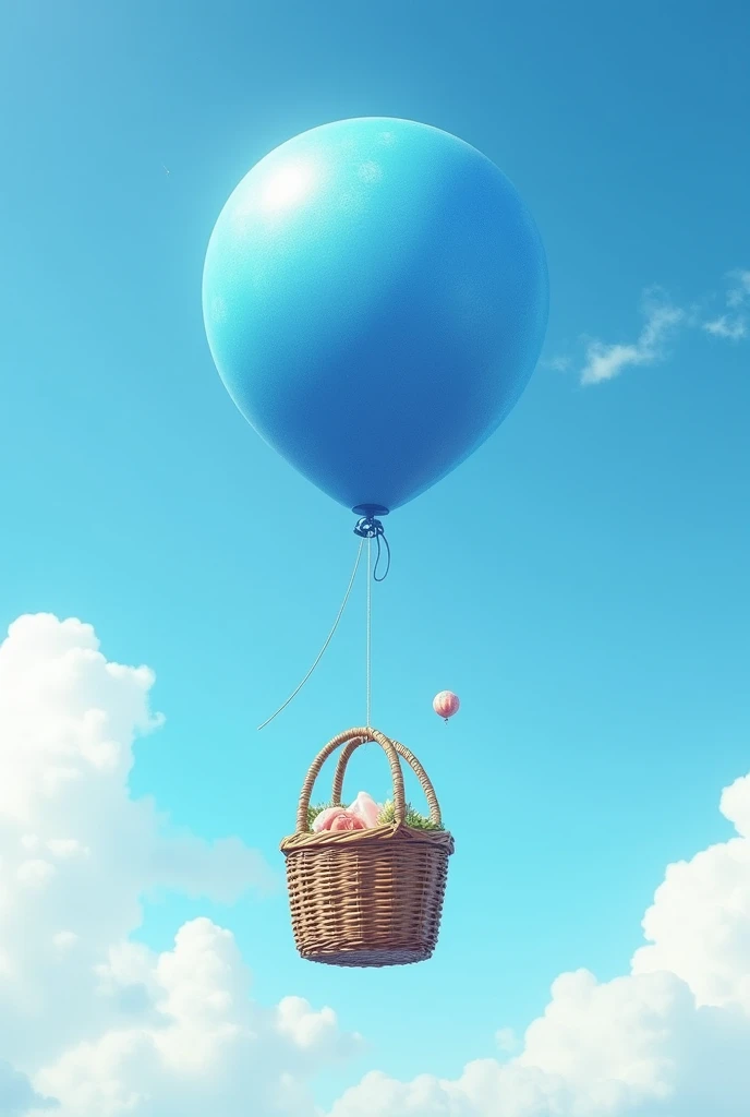 blue balloon with basket flying