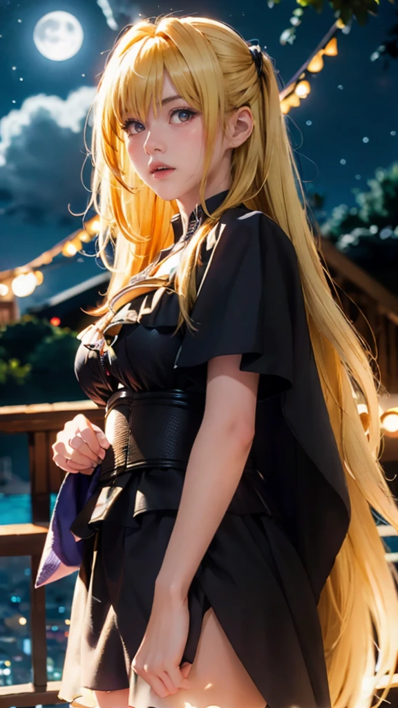 yami , star night, stars , night , outside, moon, full moon, blonde_hair, red eyes