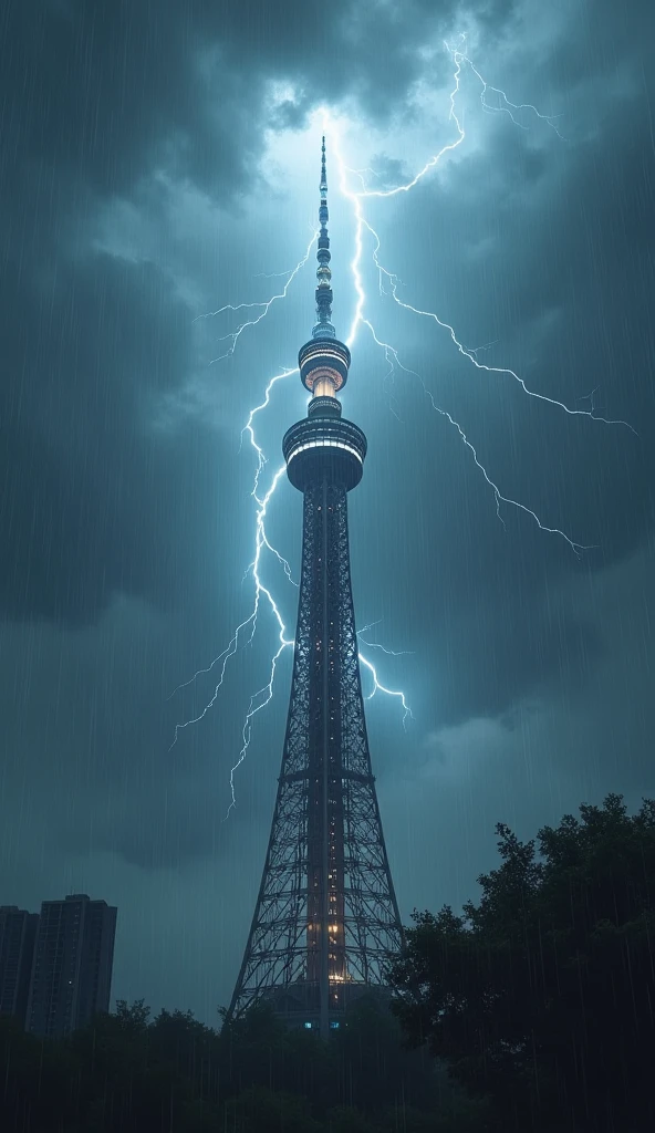 Tokyo Sky Tree、typhoon、Lightning strikes、Cloudy、heavy rain