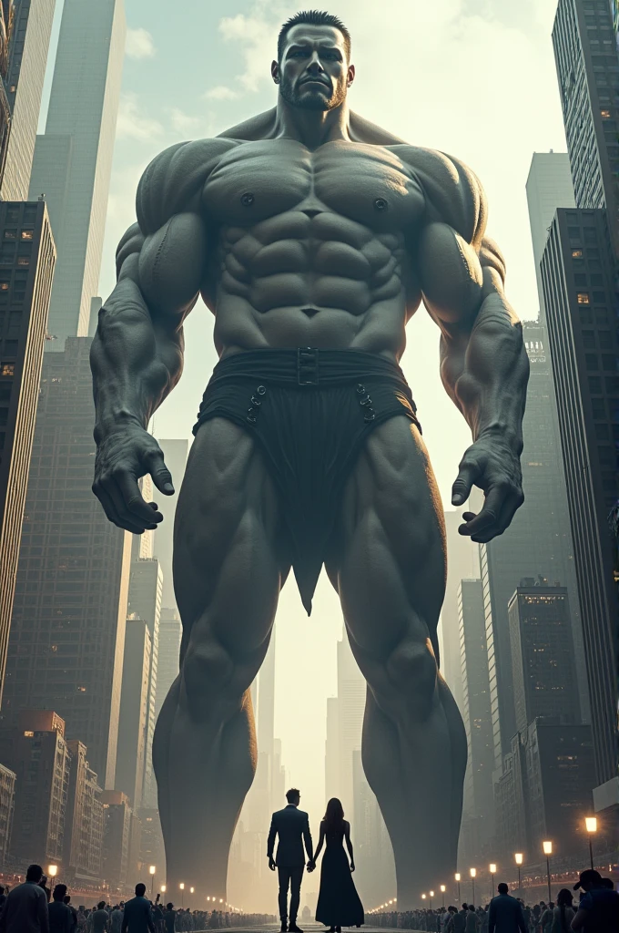 Giant man and woman in the city