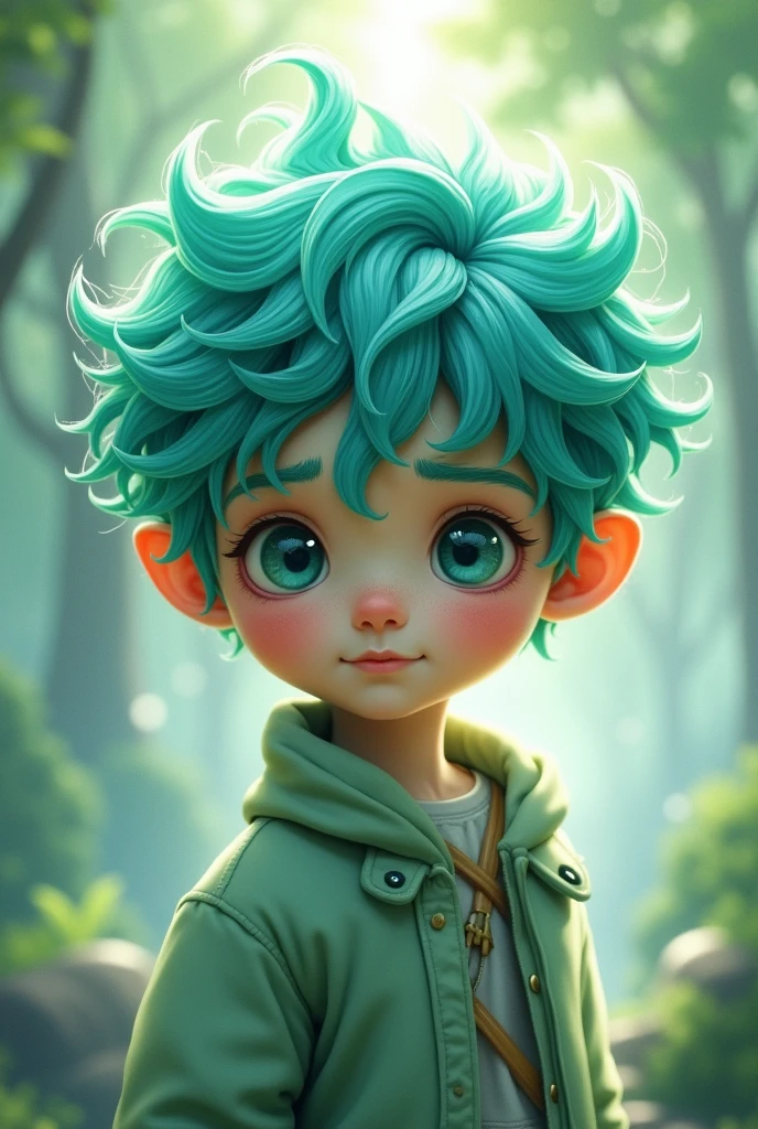 Boy with aqua green hair with hair 