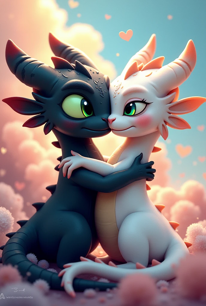 Toothless dragon and white dragon passionate love image cute cartoon on top of each other