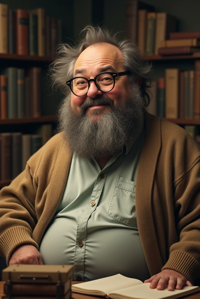 chubby man, bearded and nerd