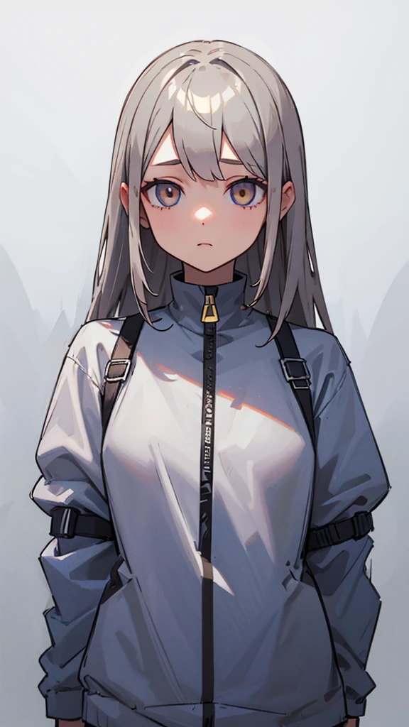 1 Girl, {alone}, Upper Body ,{{ {Looking for at viewer}}},{{{Golden Eyes}}}, Arms at your sides, Concept Art, white 戻るground, simple 戻るground, Gray Hair, Silver Gradient Hair , Gold Eye,Complex fabric, Asymmetrical clothing, Virtual YouTuber, Highest quality, masterpiece,