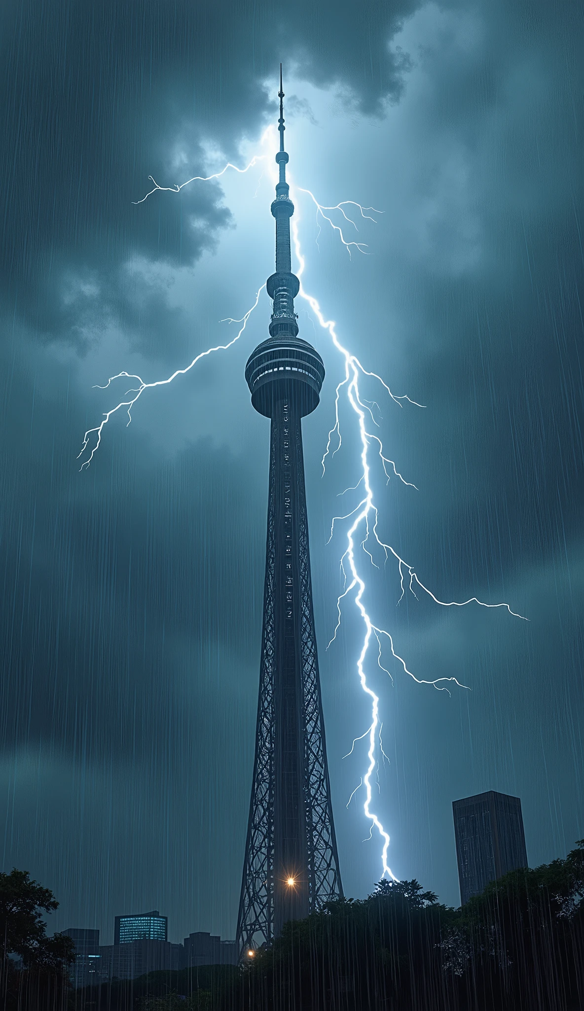 Tokyo Sky Tree、typhoon、Lightning strikes、Cloudy、heavy rain