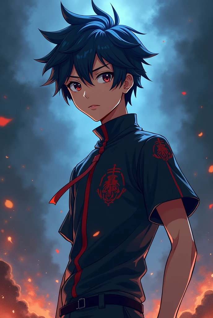 anime boy (estilo Jujutsu Kaisen) Dark Blue and Brunette Hair