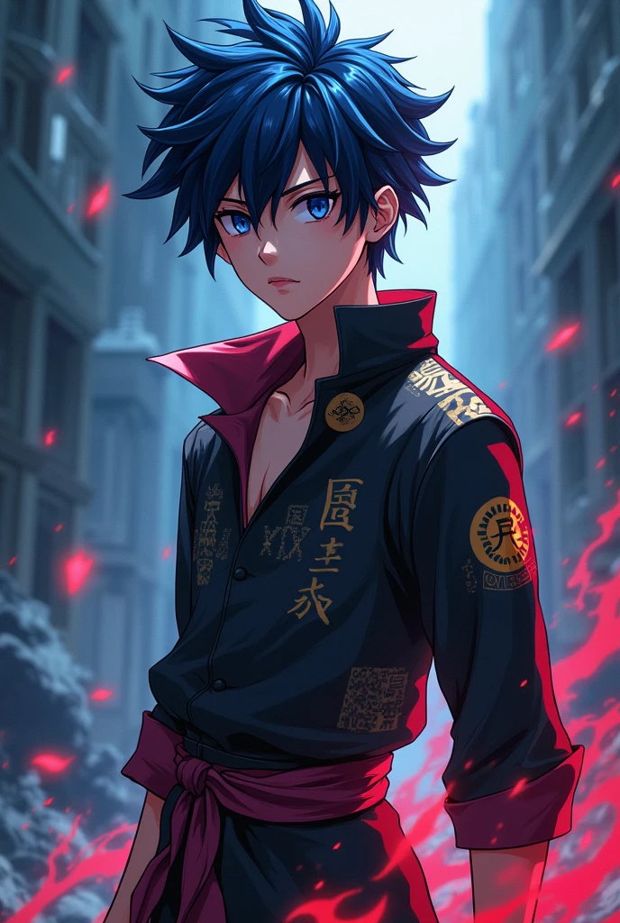 anime boy (estilo Jujutsu Kaisen) Dark Blue and Brunette Hair