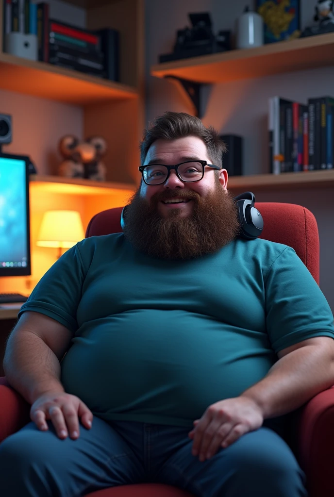 chubby man, bearded, Nerd, new and gamer
