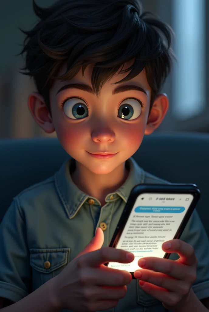 A boy  writing comment on a post in mobile. Want the screen visible.