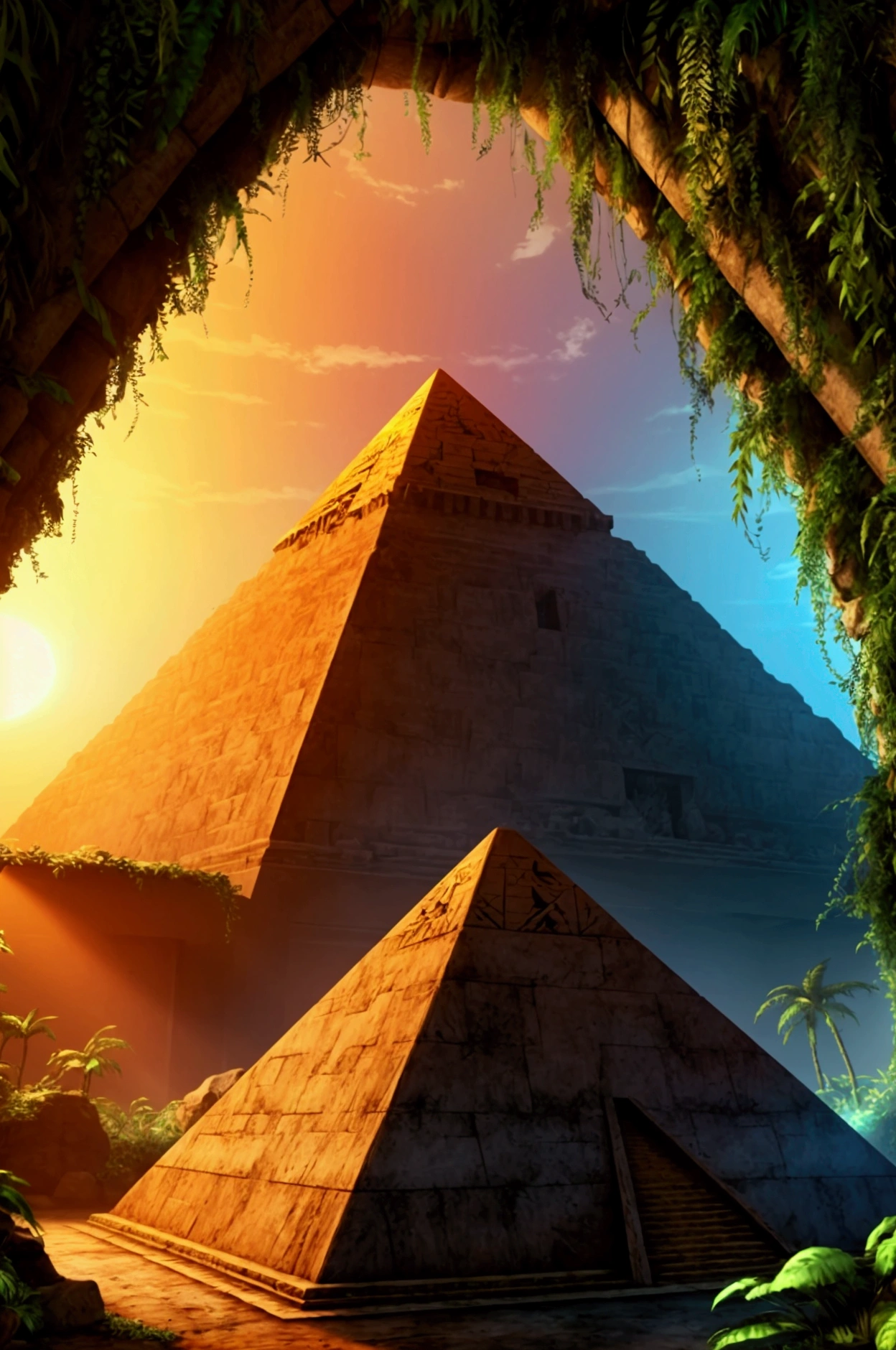 photo realistic pyramid inside jungle