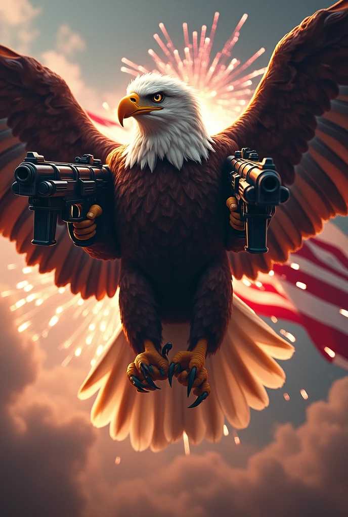 patriotic eagle muscles american flag machine guns fireworks