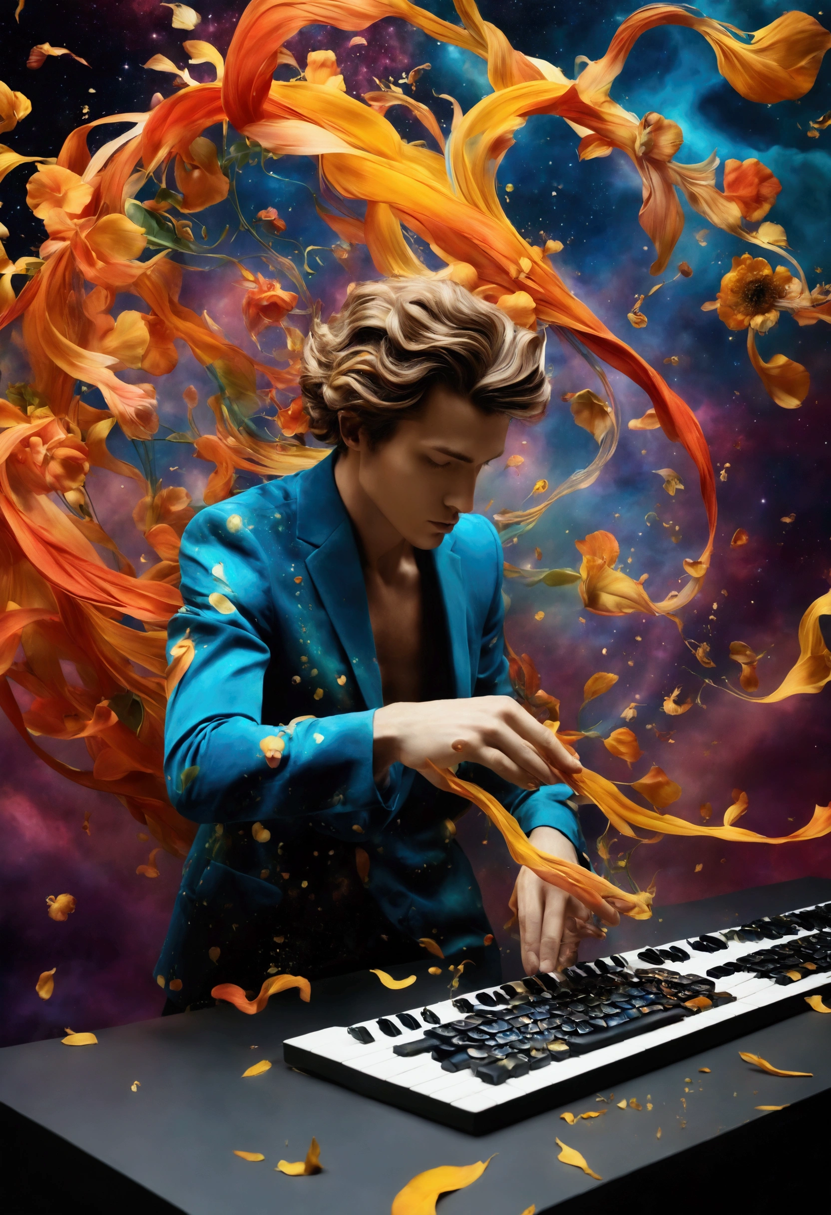 Beautiful surreal programming scenery, 100 men facing a computer and display, Men are touching the keyboard, The image is a true surrealist digital work of art, Inspired by the magical work of Maxim Verekin. Every detail of the illustration is impressive, With vivid colors and captivating textures that catch the eye of the viewer. The portrait captures the essence of the flower storm, Emotional blend of fantastic and natural elements. Through photographic manipulation and surrealist techniques, Portraits come to life, Beyond the boundaries of reality、Take the audience into a universe of imagination and wonder. Style refers to the influence of Alexander Jansson, In a fantastic dreamlike atmosphere, Where Surrealism and Fantasy Meet. Each digital brush stroke is、Carefully crafted to convey unique and captivating beauty. Inspired by Alberto Seveso, The depiction of surrealism is、Fluid strokes bring them to life, Remembering the dance of movement and transformation. This beautiful digital art is、It is a celebration of human creativity and the ability to transcend the boundaries of reality, Invites viewers to immerse themselves in a world of imagination and enchantment.