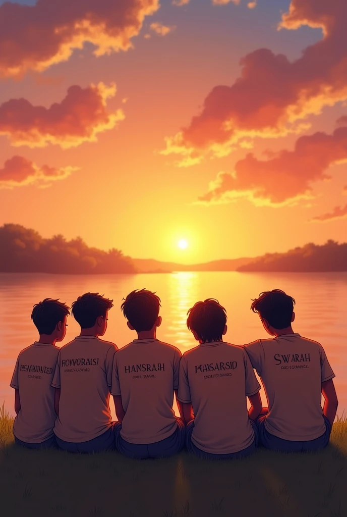 6th friends siting on the grass enjoying the view of sunset, one boy name is yogesh written on the t shirt, and 2nd boy name is hansraj written on the t shirt, and 3rd boy name is daksh written on the t shirt, and 4th boy name is swarup written on the t shirt, and 4th boy name is ganesh written on the t shirt, and 6th boy name is niraj written on the t shirt background text best friend
FRIENDS FOREVER