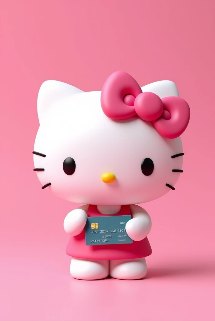 (Hello Kitty white) (3D format) Pink background, that he is holding a credit card showing it in front