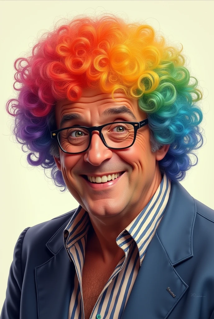 (masterpiece, best quality), cliff claven from Cheers wearing a rainbow wig