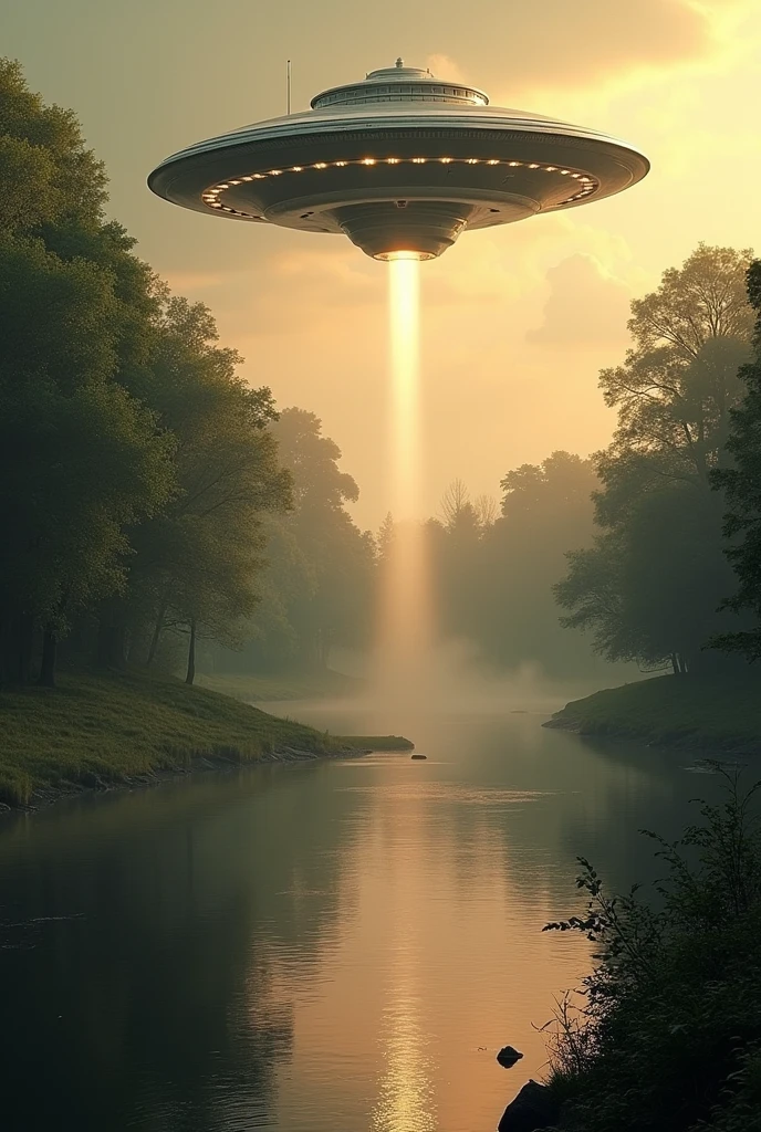 Ufo emitted a humming sound as it moved swiftly and descended towards the river before vanishing