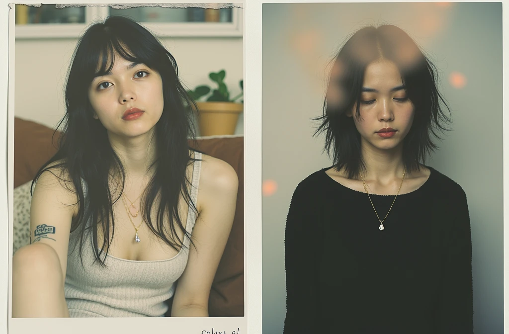 girl、 analog film photo, (Create a realistic and photorealistic photo image)、whole body、White tank top、White panties、Dimly lit place、Red light、Sitting、blur, tint, depth,