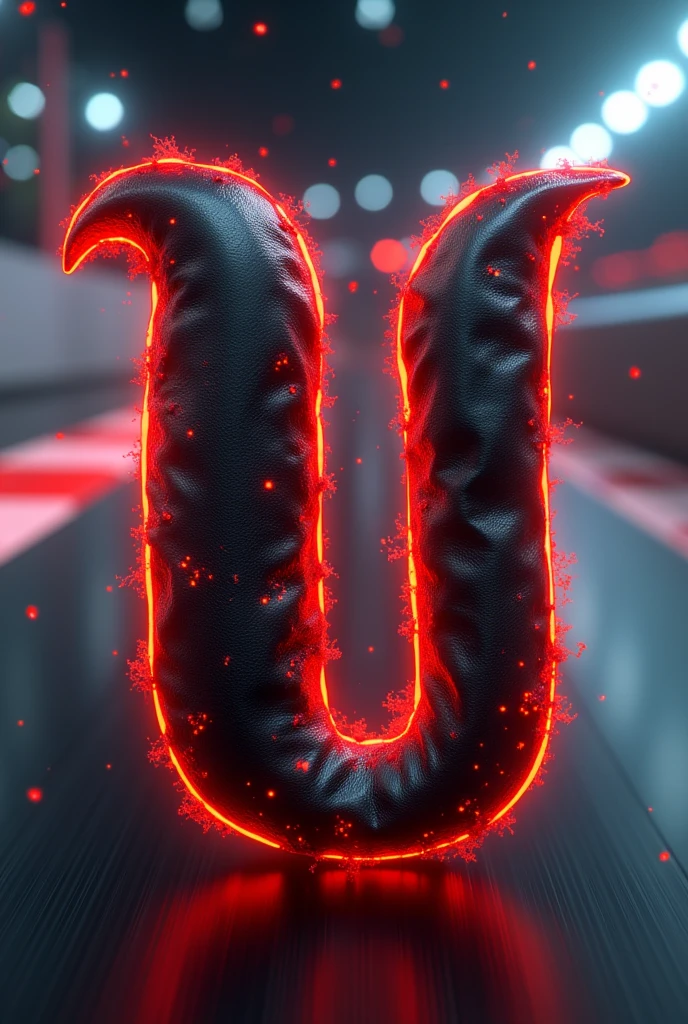 Black letter u with red edges animated type with racetrack background