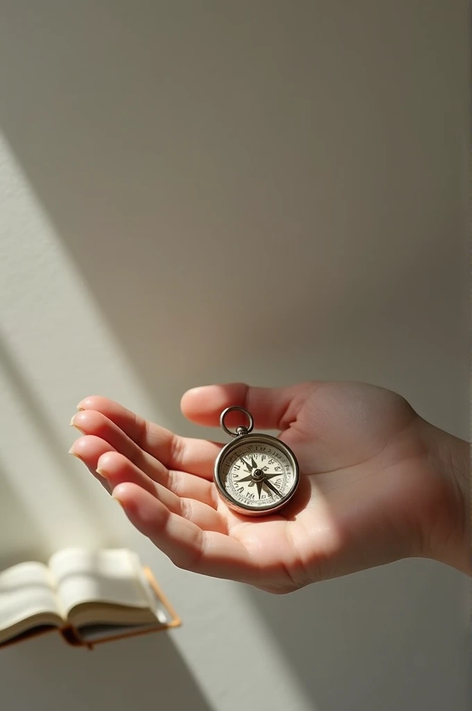 Una imagen más simple podría ser la de una mano sosteniendo una compass, con una luz suave enfocando tanto la compass como un pequeño book al lado. This symbolizes how ethics (compass) is guided by philosophical reflection (book).