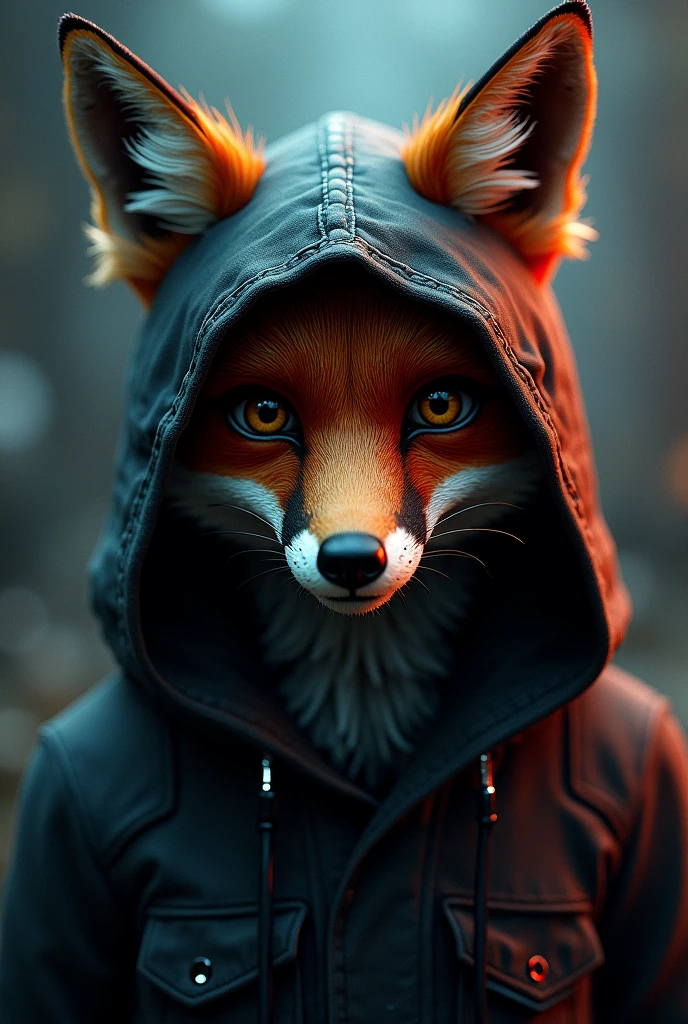 Hacker-like hooded fox facing front