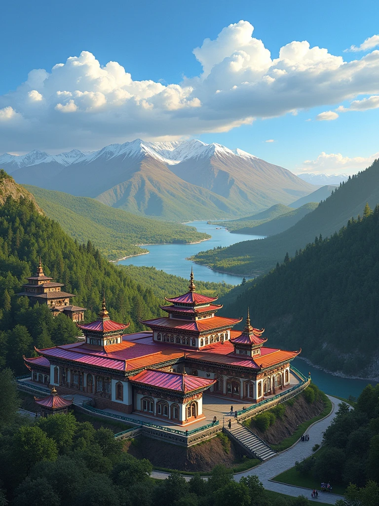 (Light magic:1.2), (Grim:1.1) forest, springtime,Potala Palace, Lhasa, (Intricate details), Mirror-like lake,(ultra - detailed), 8k hdr, high detal, A lot of detail, High quality,Tyndall effect, (Colored:1.3)