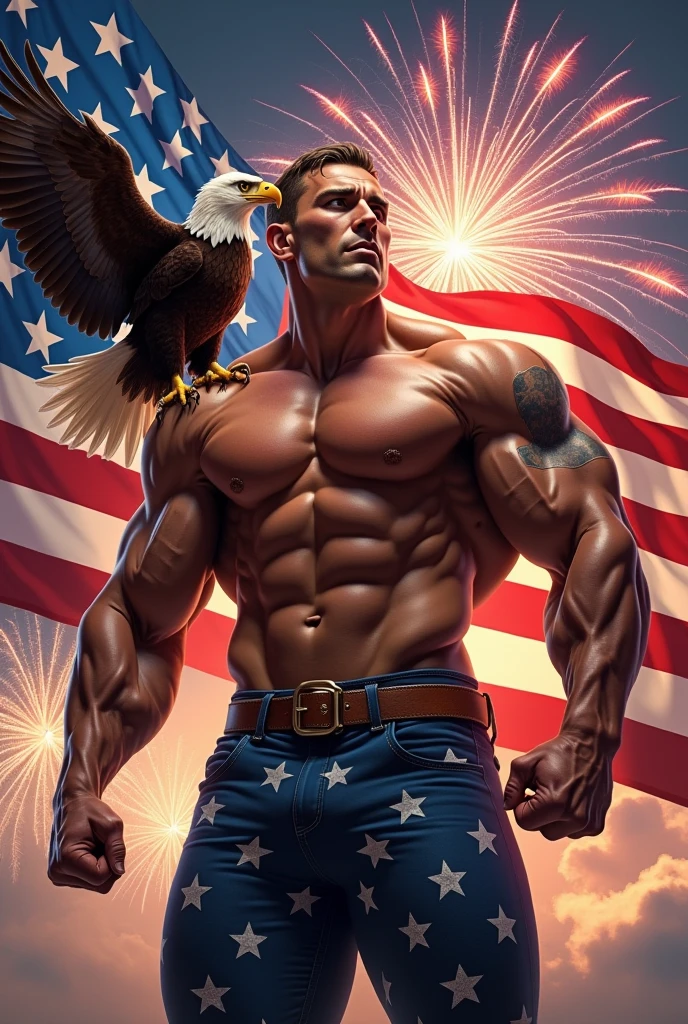 patriotic body builder eagle muscles american flag fireworks more muscles