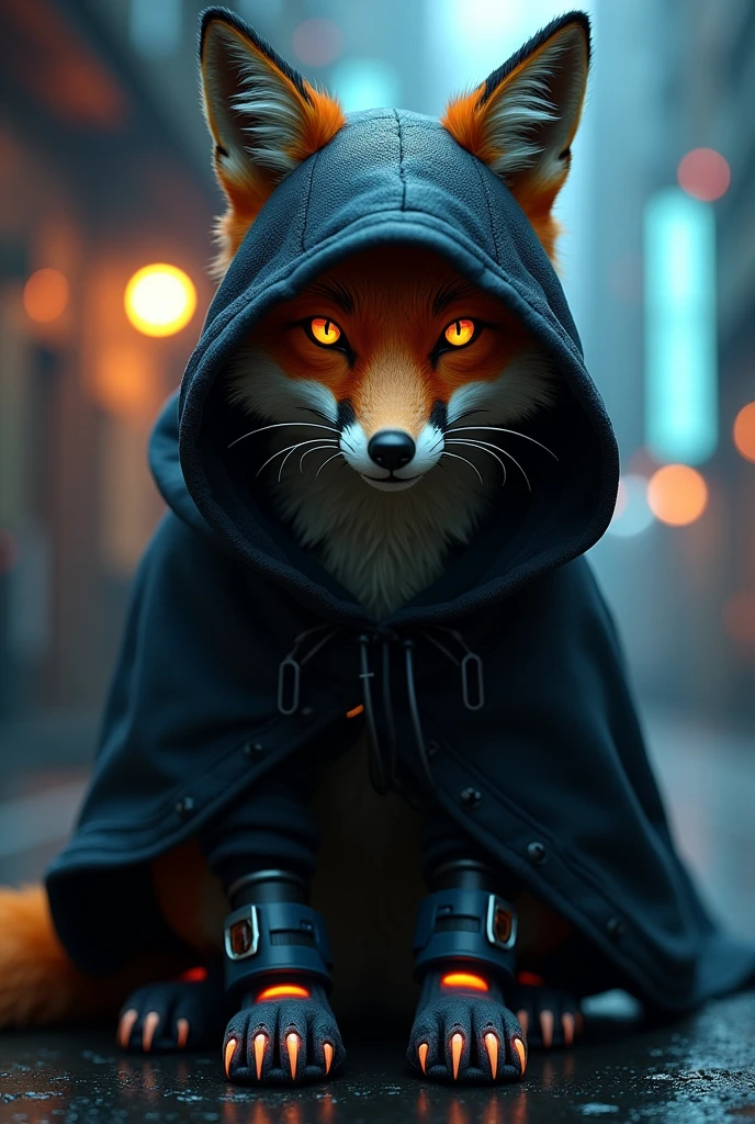 Hacker-style hooded fox with a tech-like front
