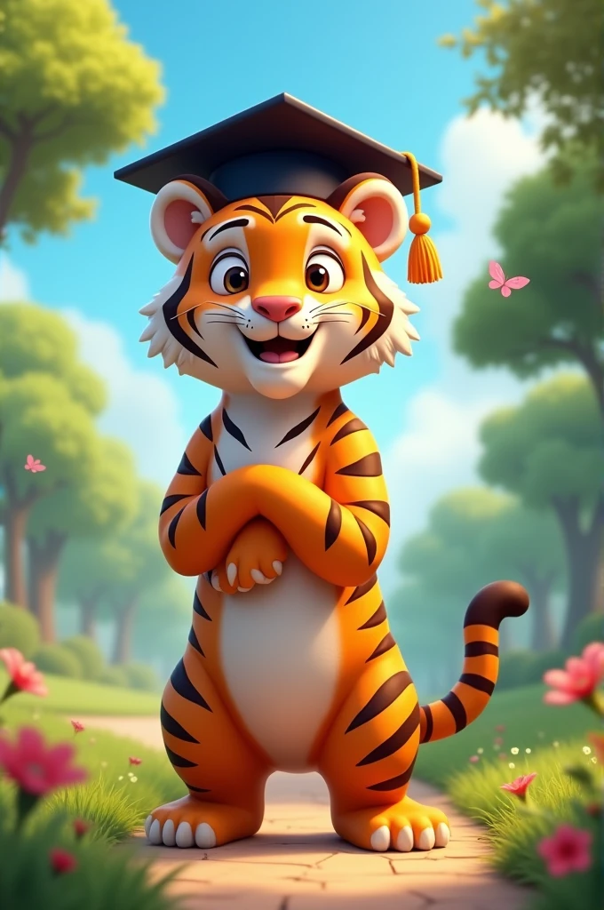 Animated tiger with a graduation cap
