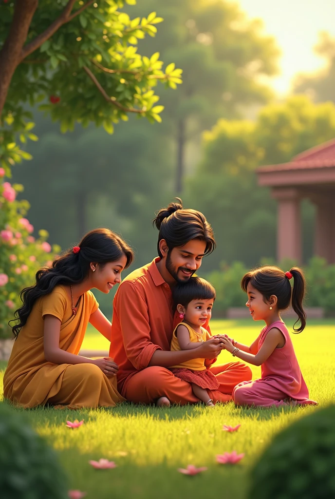 A Bunglow in gujarat and a beautiful family with their boy and girl playing game and beautiful women and