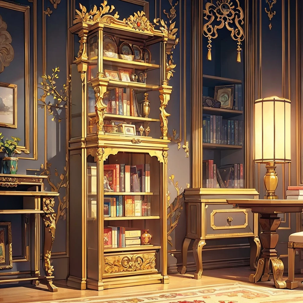 ((((No humans))))、Best illustrations、Best Quality、(background、city、Lavish decoration、indoor、Jewelry box、shelf、antique)