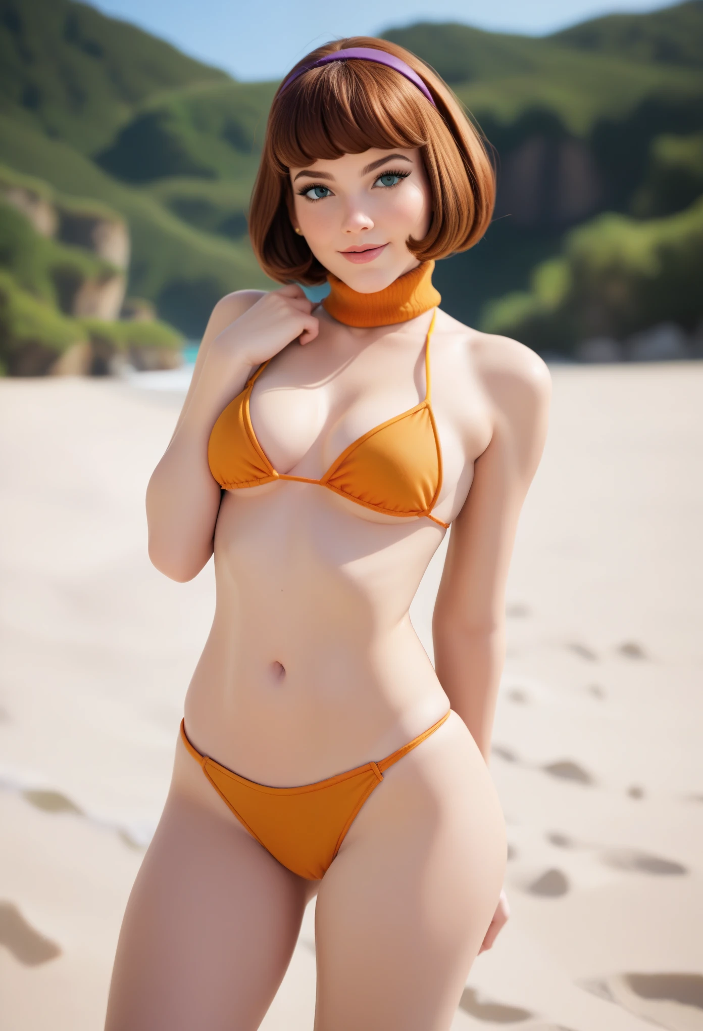 NSFW (Velma Dinkley, bikini) and (Daphne Blake, bikini) on a deserted beach