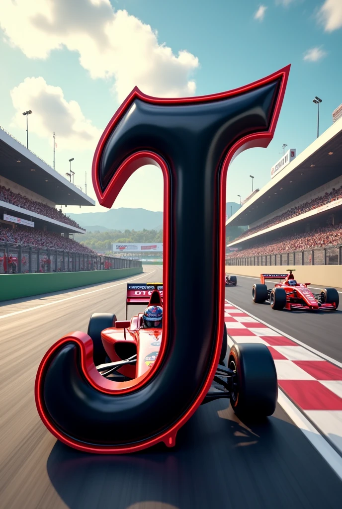 Black letter J with red edges animated type with racetrack background