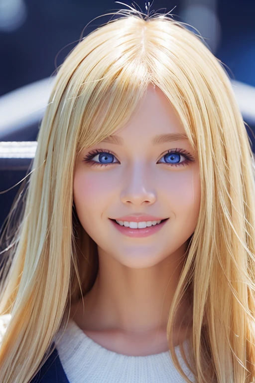 Blonde、Blue Eyes、smile、Background digital art、