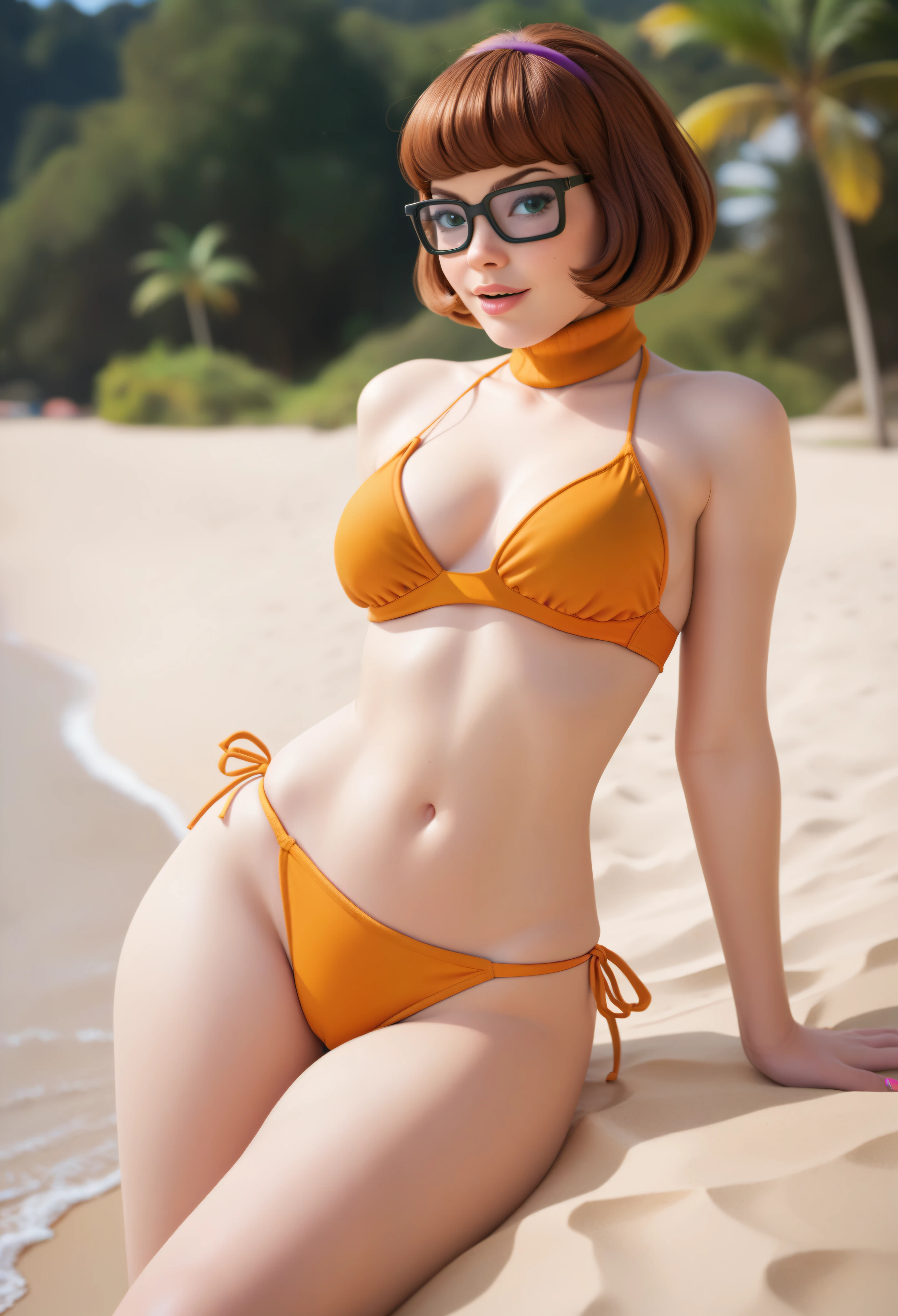 NSFW (Velma Dinkley, bikini) and (Daphne Blake, bikini) on a deserted beach