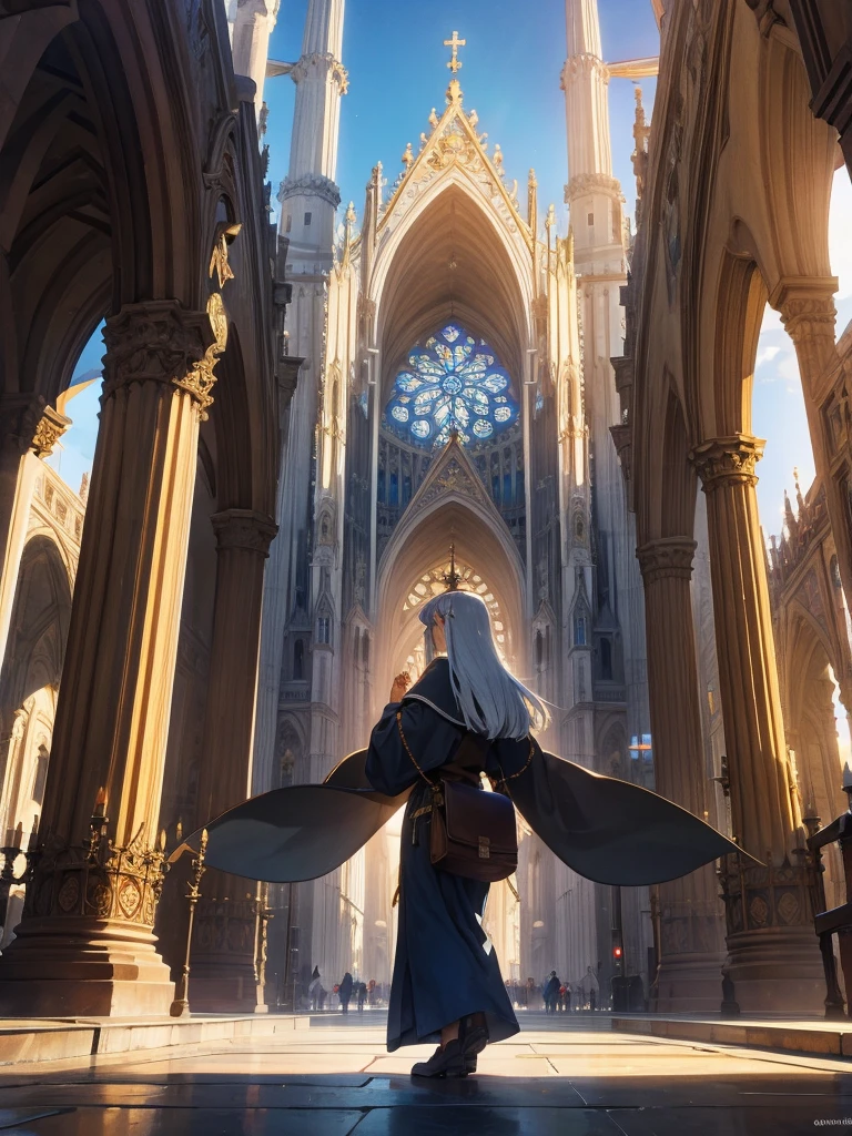 Centered on a huge sacred cathedral A medieval town Bird's-eye view Aerial view