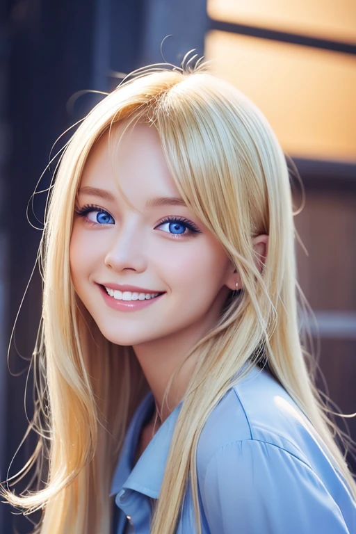 Blonde、Blue Eyes、smile、Background digital art、