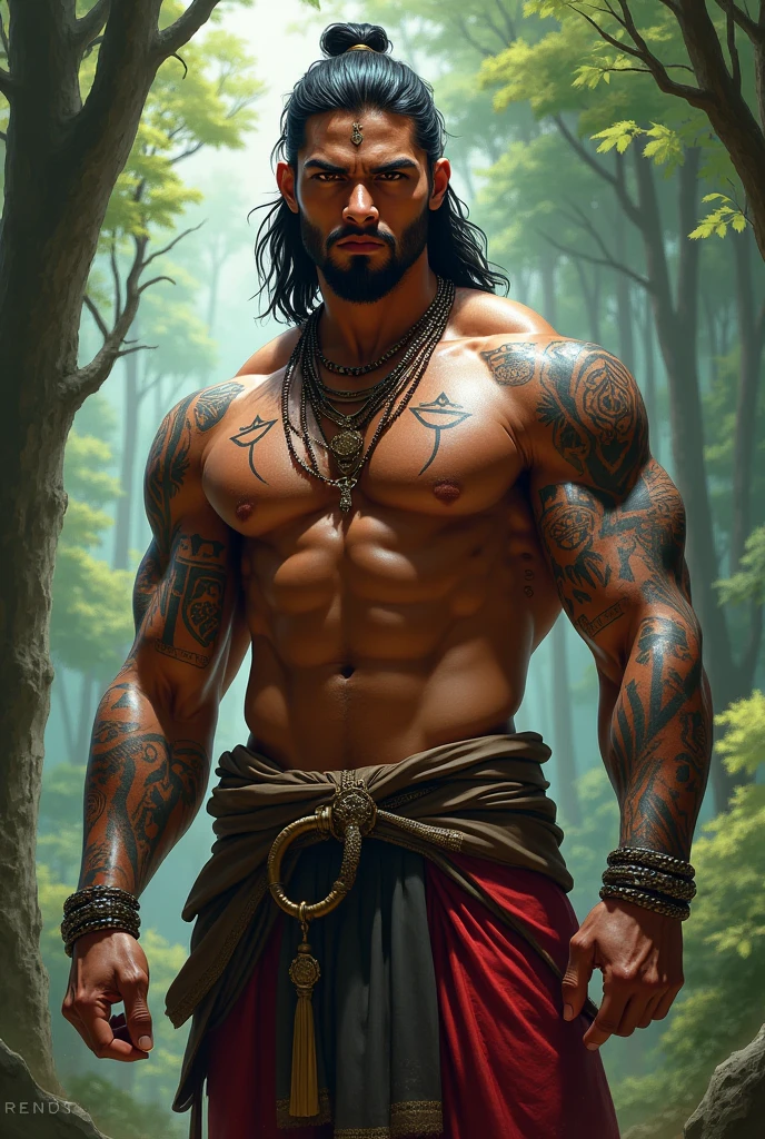 Indian warrior arjun with sleve tattoo