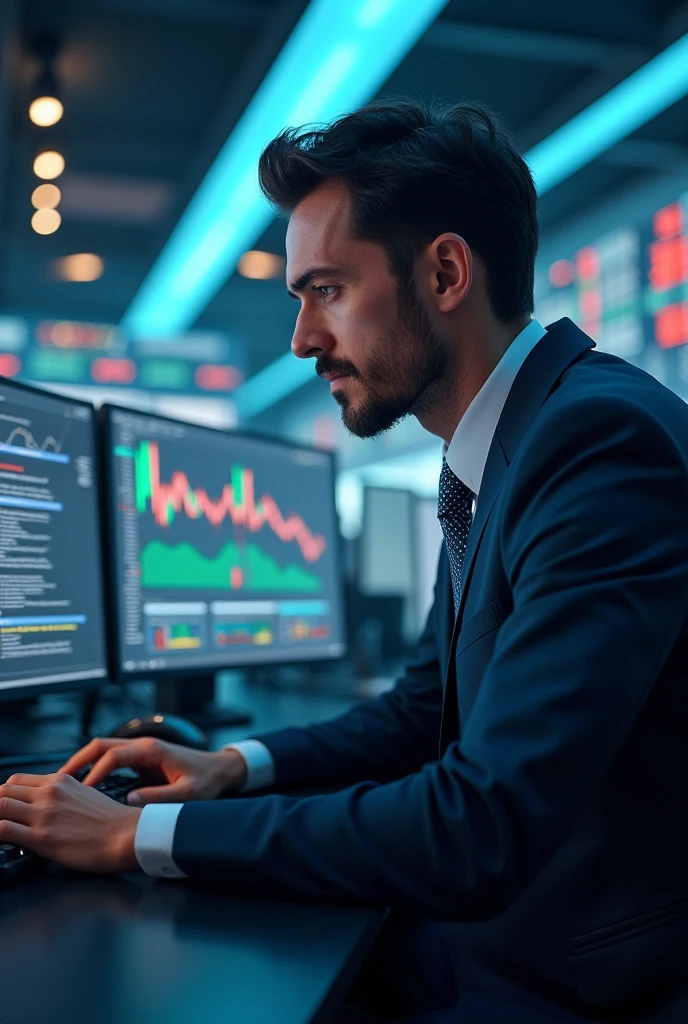 Computer and trading man stock market