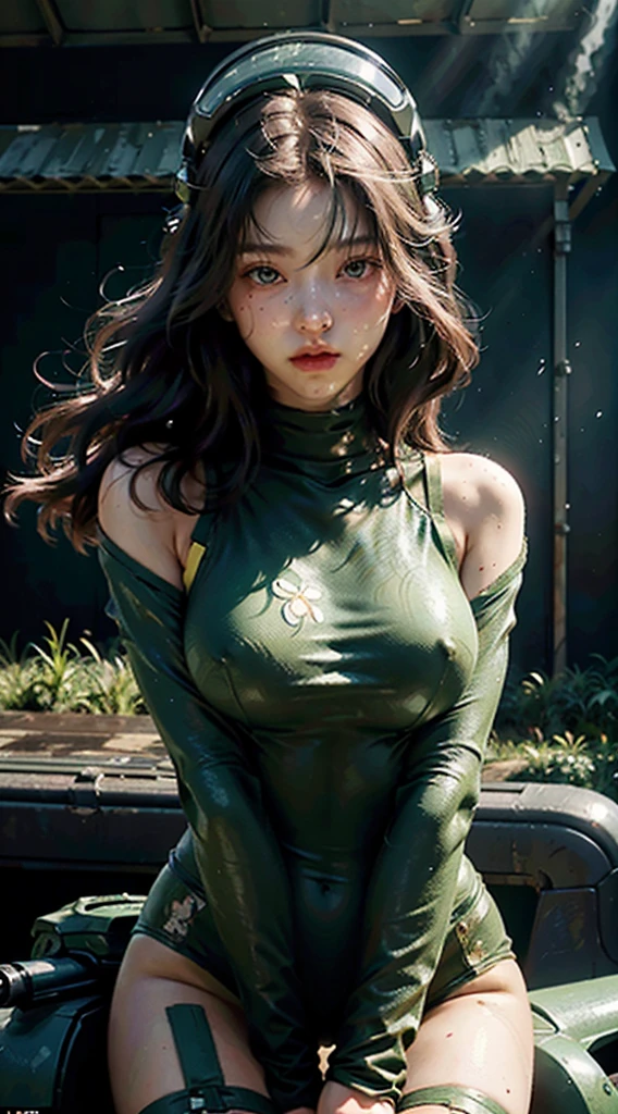 Highest image quality, outstanding details, ultra-high resolution, (realism: 1.4), the best illustration, favor details, highly condensed 1girl, with a delicate and beautiful face, dressed in a black and green mecha, wearing a mecha helmet, holding a directional controller, riding on a motorcycle, the background is a high-tech lighting scene of the future city.