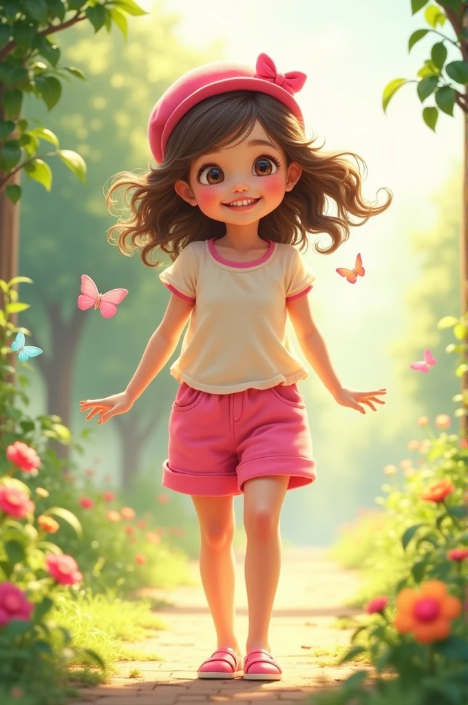 12 year old girl, 5&#39;6&quot; tall, with brown hair and a pink top with a flower in the upper right corner and a princess diaper.