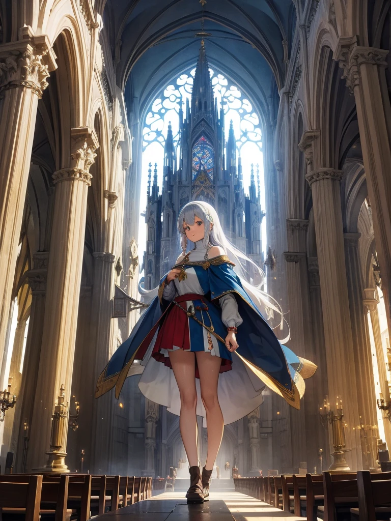 Centered on a huge sacred cathedral A medieval town Bird's-eye view Night cityscape