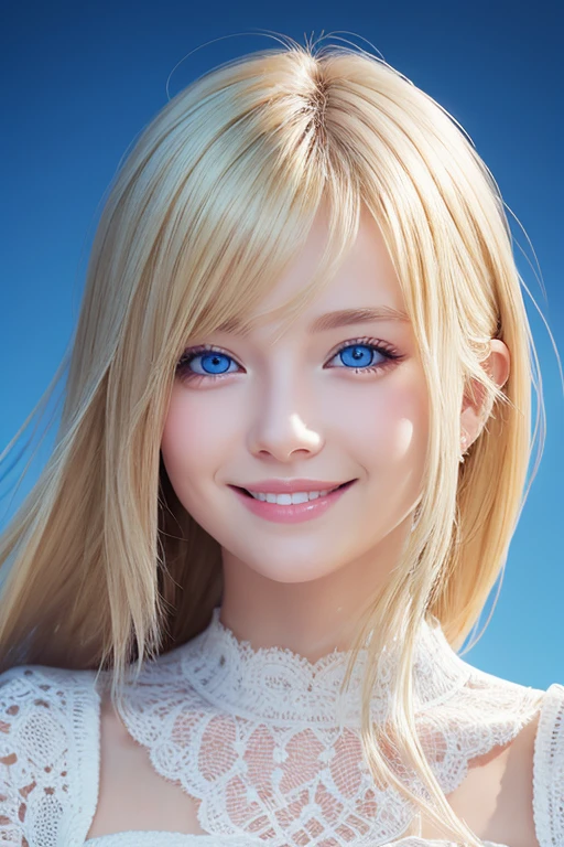 Blonde、Blue Eyes、smile、Background digital art、